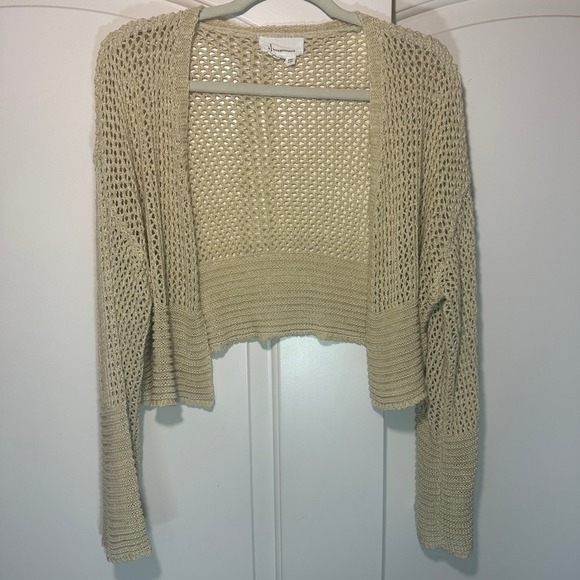 Anthropologie Juillet Cropped Cardigan Open Knit Cover Up Beige One Size Boho - Picture 2 of 5